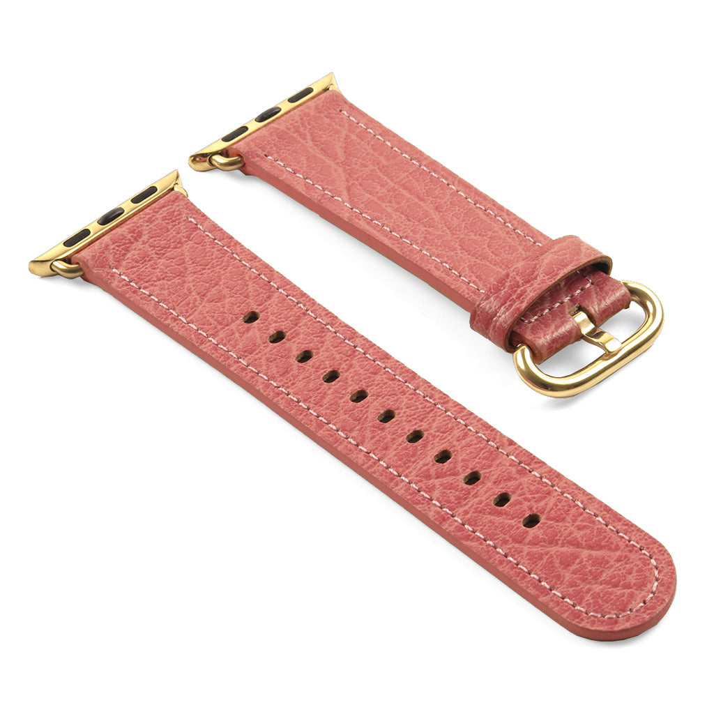 DASSARI Textured Finish Leather Strap w/ Yellow Gold Buckle For Apple