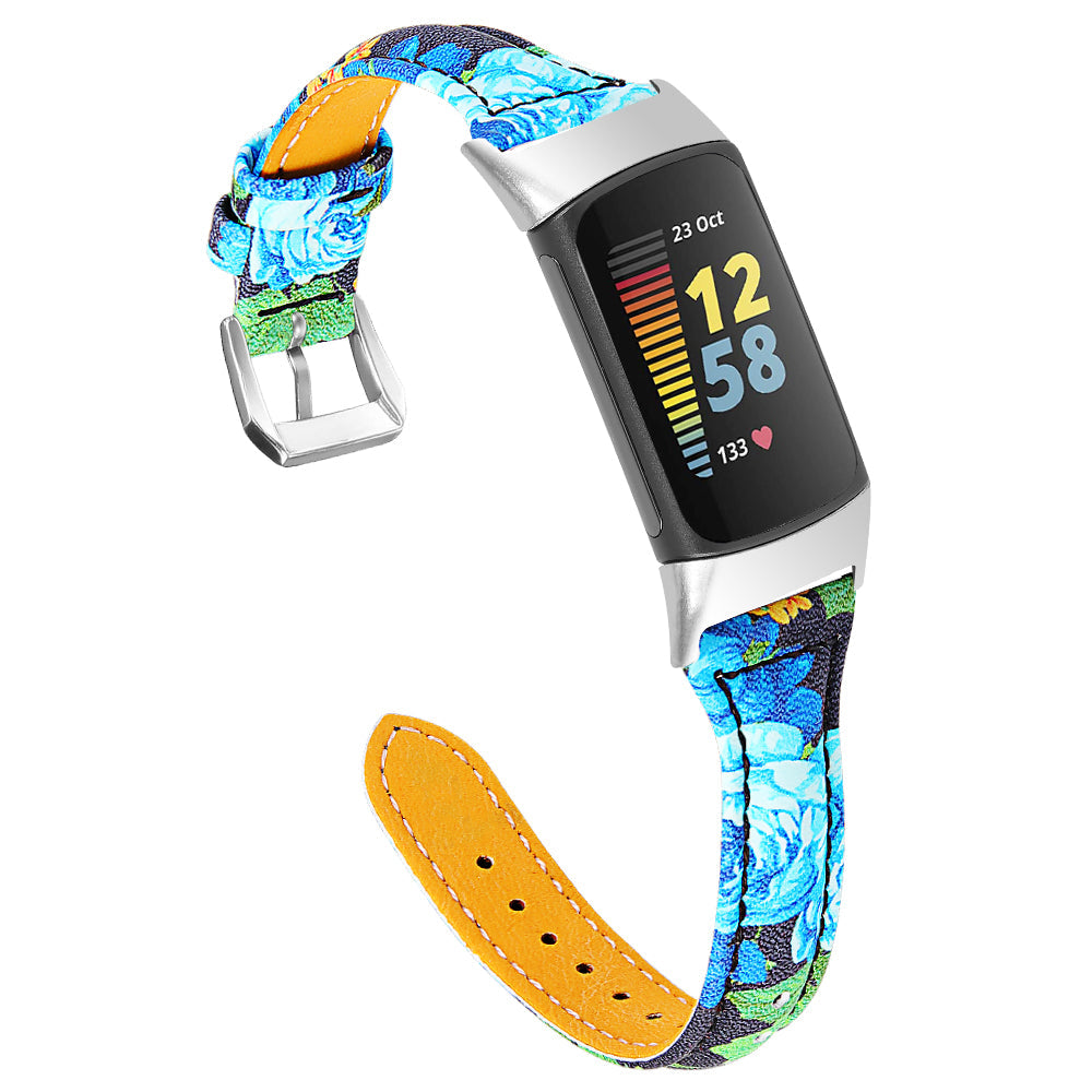 Floral Leather Strap For Fitbit Charge 6