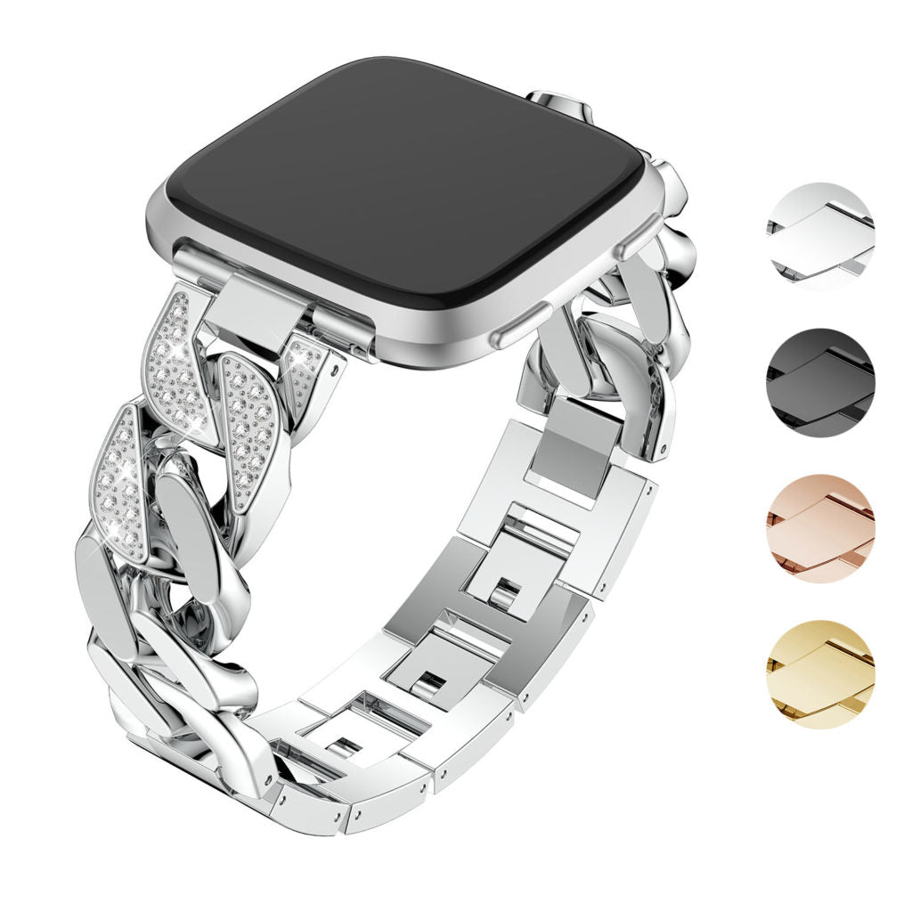 Cuban Link Bracelet w/ Rhinestones for Fitbit Versa & Versa 2
