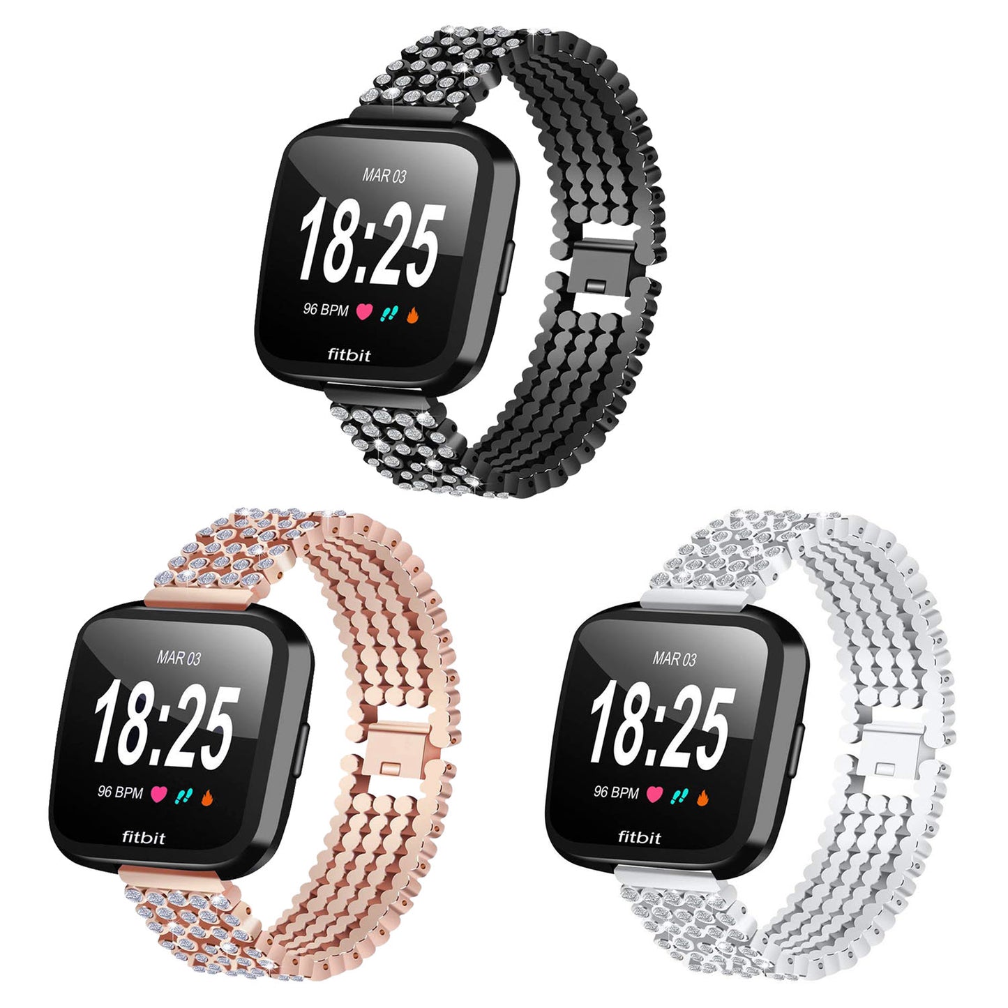 Stainless Steel Rhinestone Strap for Fitbit Versa & Versa 2