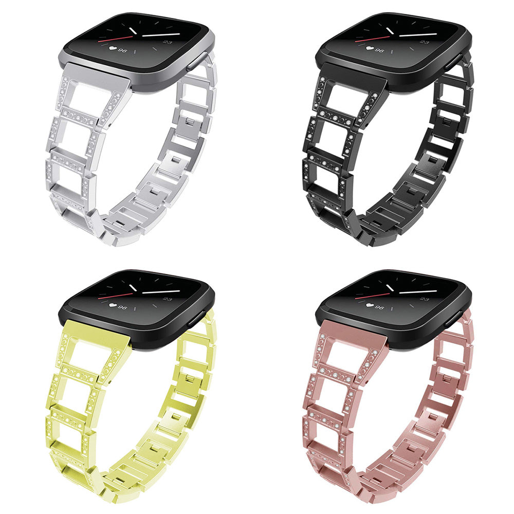 Square Link Alloy Bracelet w/ Rhinestones for Fitbit Versa & Versa 2