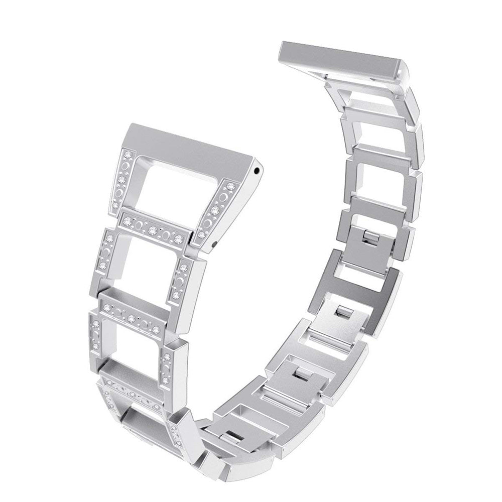 Square Link Alloy Bracelet w/ Rhinestones for Fitbit Versa & Versa 2