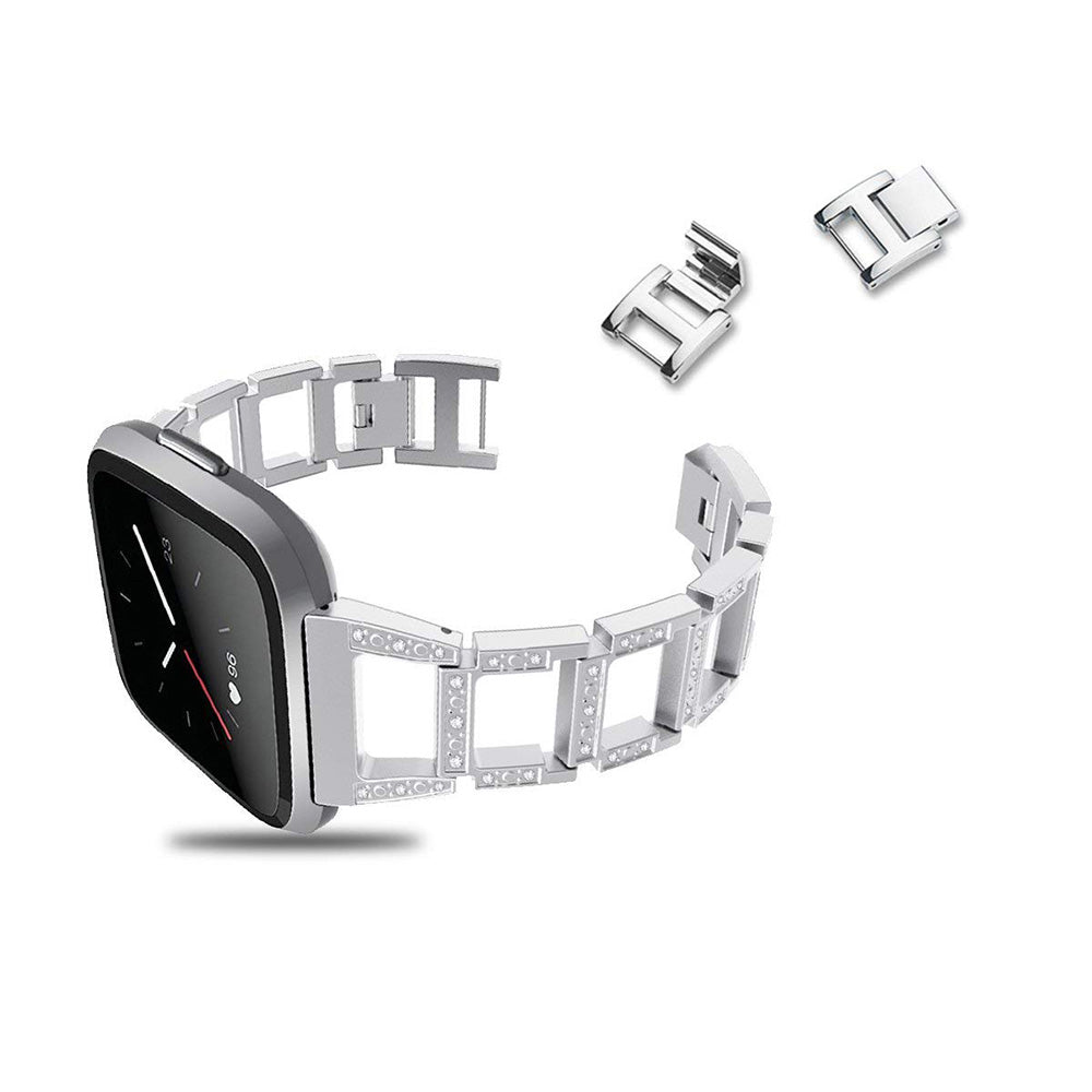 Square Link Alloy Bracelet w/ Rhinestones for Fitbit Versa & Versa 2