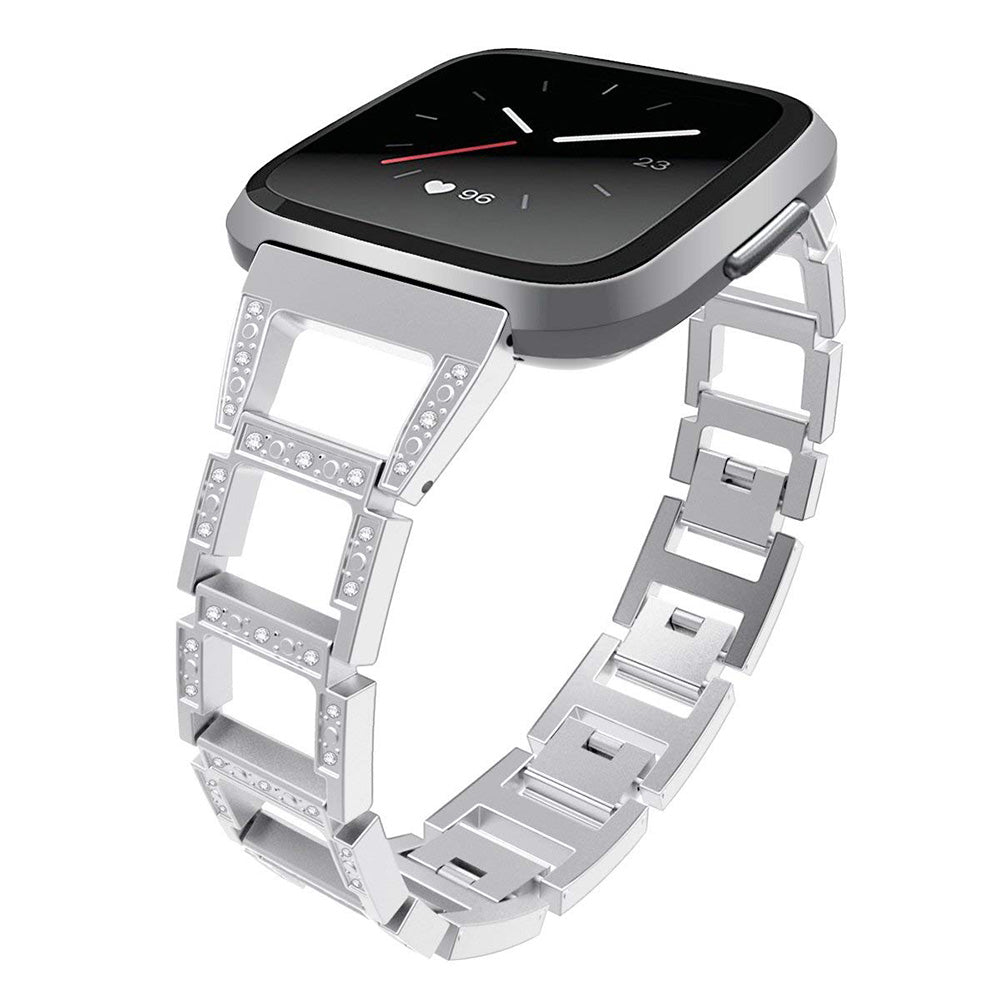 Square Link Alloy Bracelet w/ Rhinestones for Fitbit Versa & Versa 2