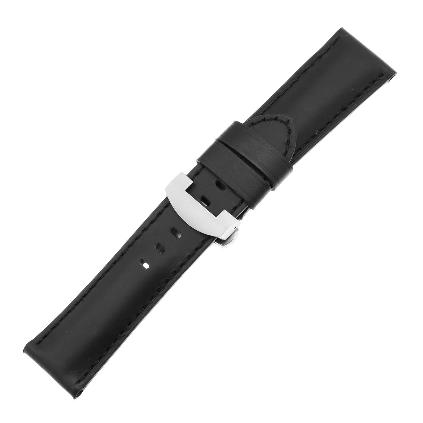 DASSARI Smooth Leather Strap for Deployant Clasp Black (Black Stitching)