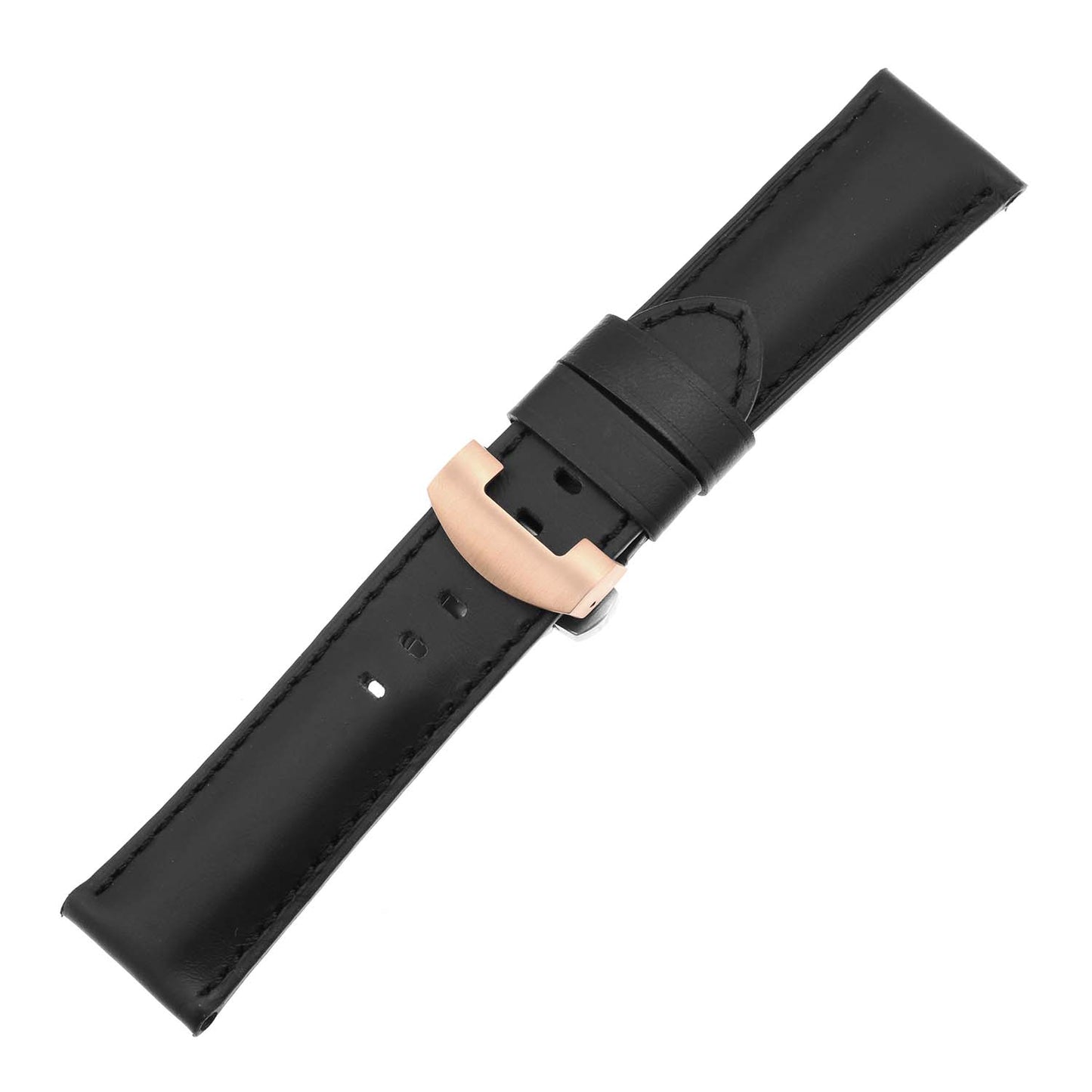 DASSARI Smooth Leather Strap for Deployant Clasp Black (Black Stitching)