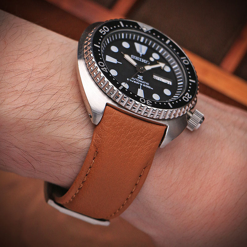 DASSARI Fitted Textured Leather Strap For Seiko Turtle