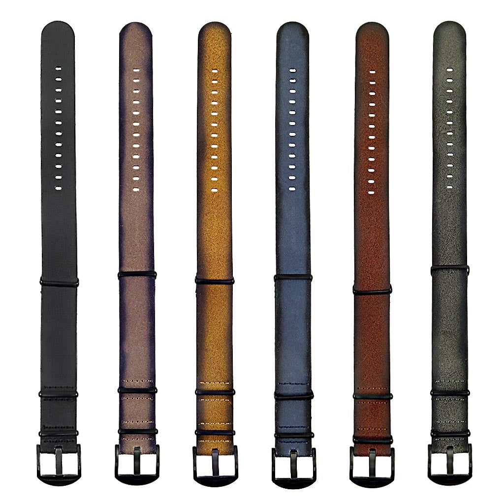 DASSARI Slater Distressed Leather NATO Strap w/ Matte Black Hardware