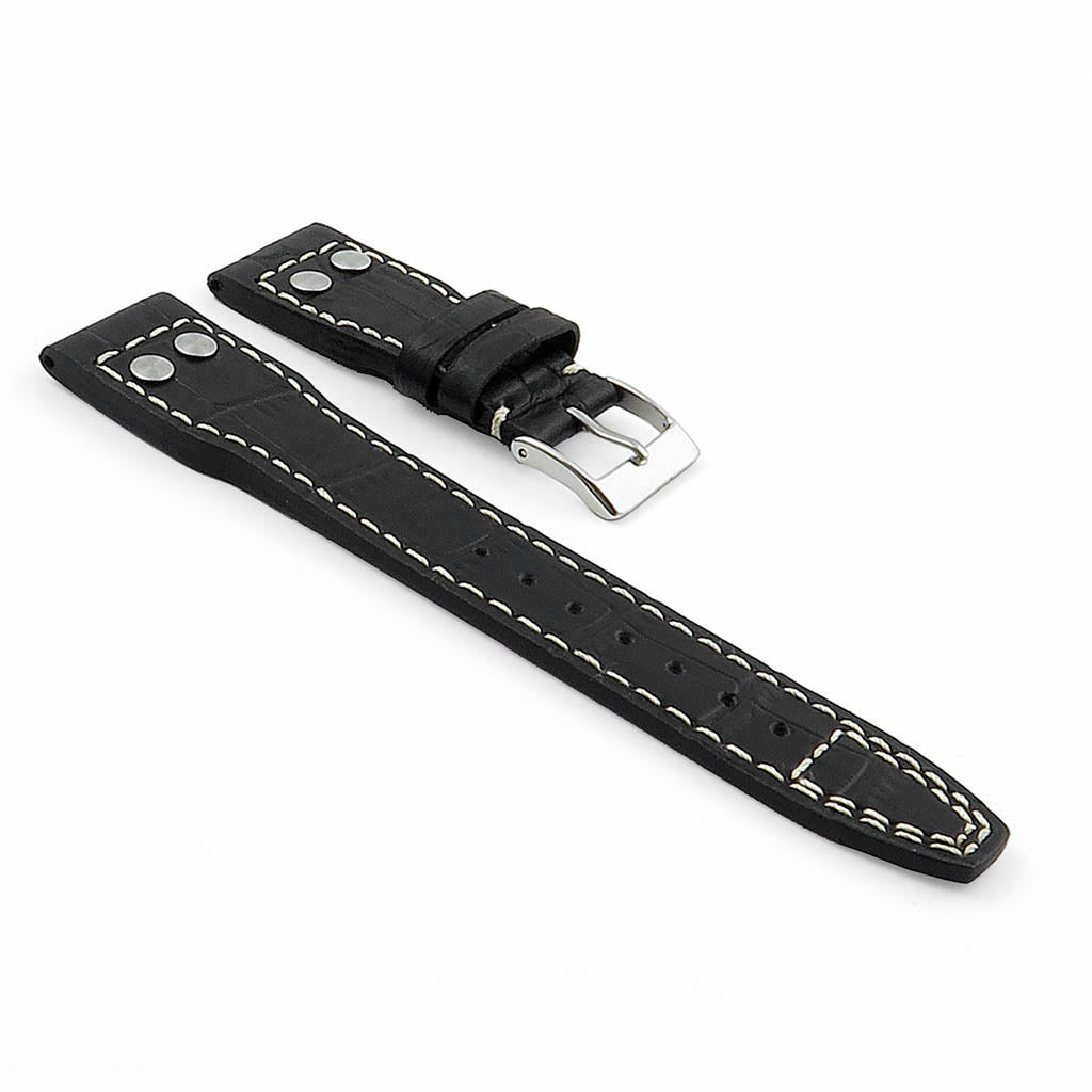 DASSARI Aviator Crocodile Embossed Leather Strap with Rivets