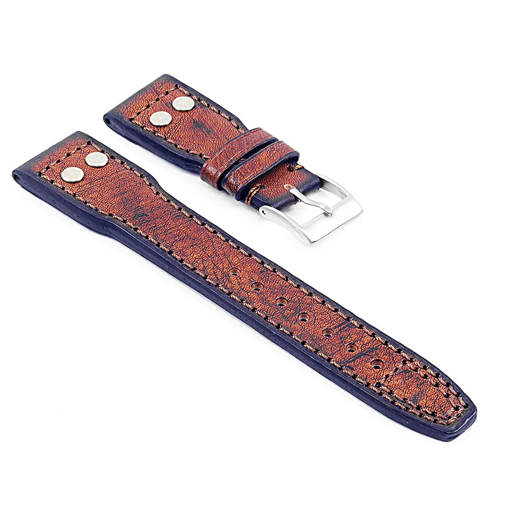 DASSARI Continental Vintage Italian Leather Strap w/ Rivets - Short Length