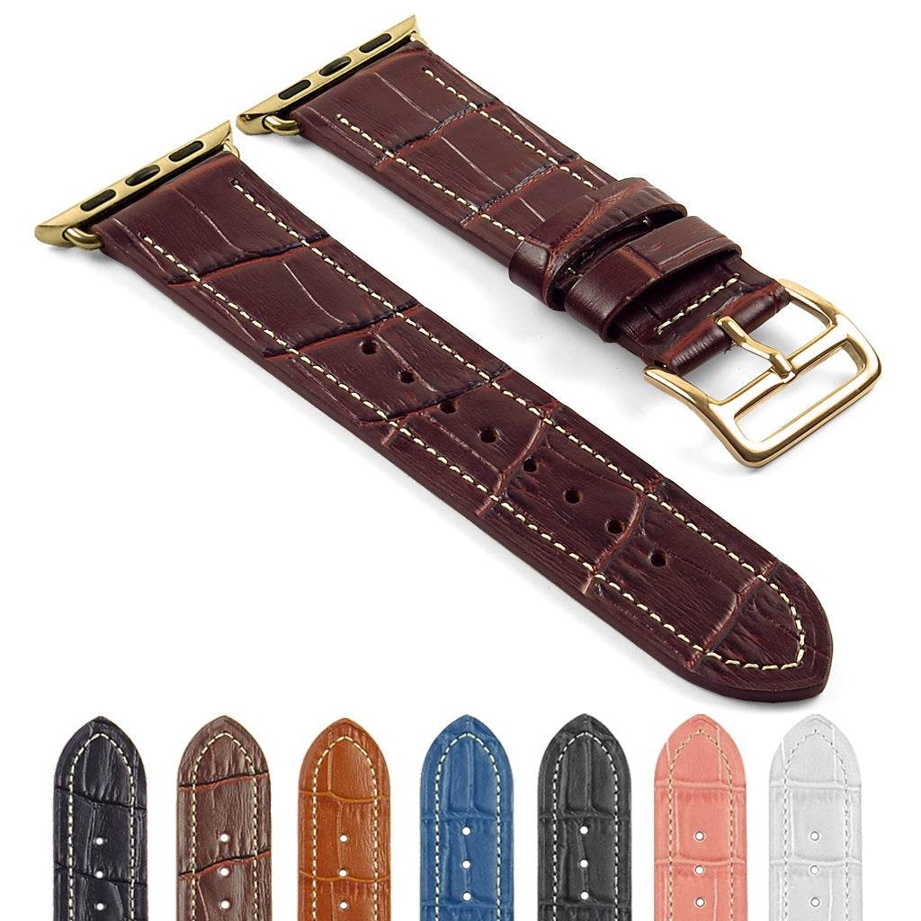 DASSARI Croc Embossed Leather Strap w/ Yellow Gold Buckle for Apple Watch