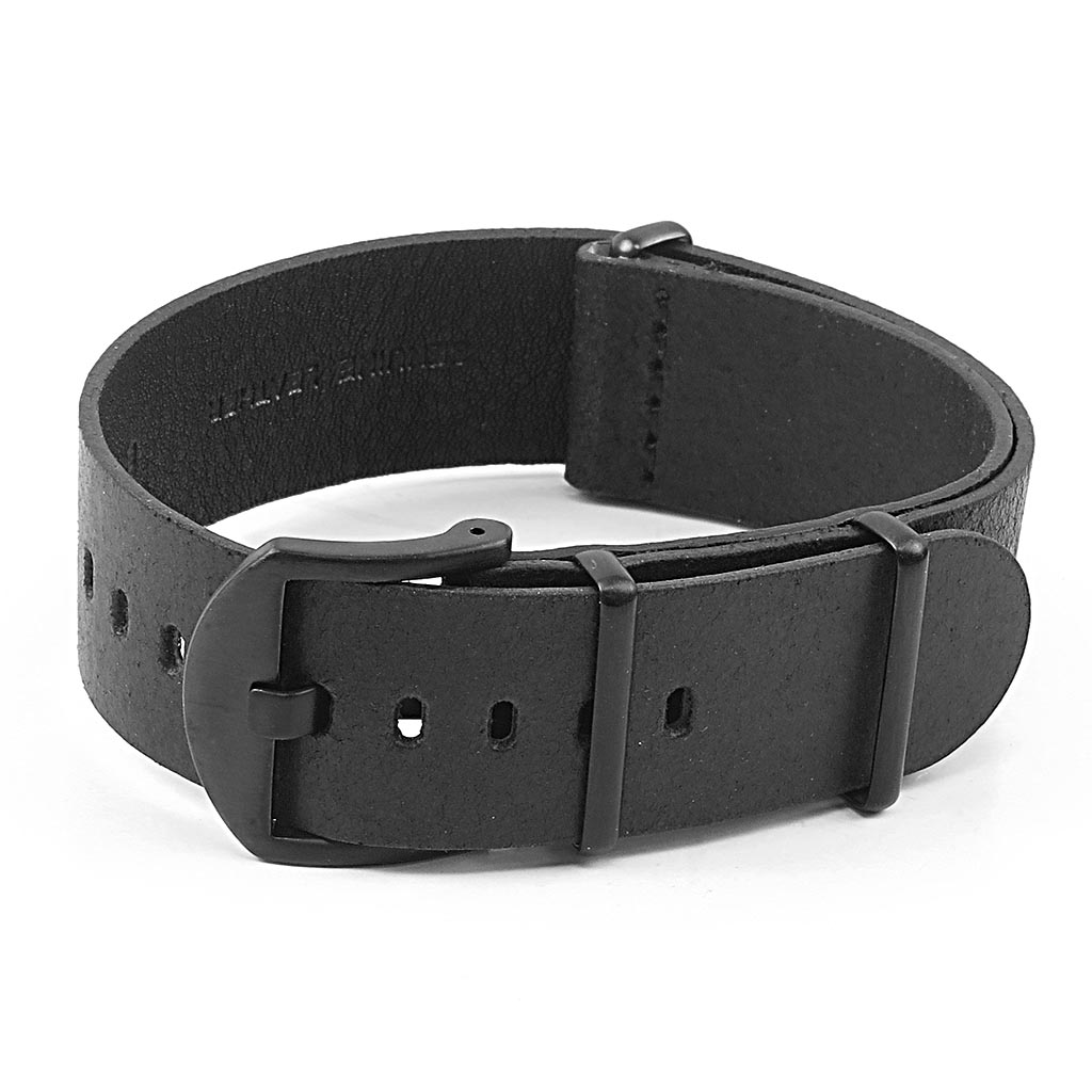 DASSARI Slater Distressed Leather NATO Strap w/ Matte Black Hardware