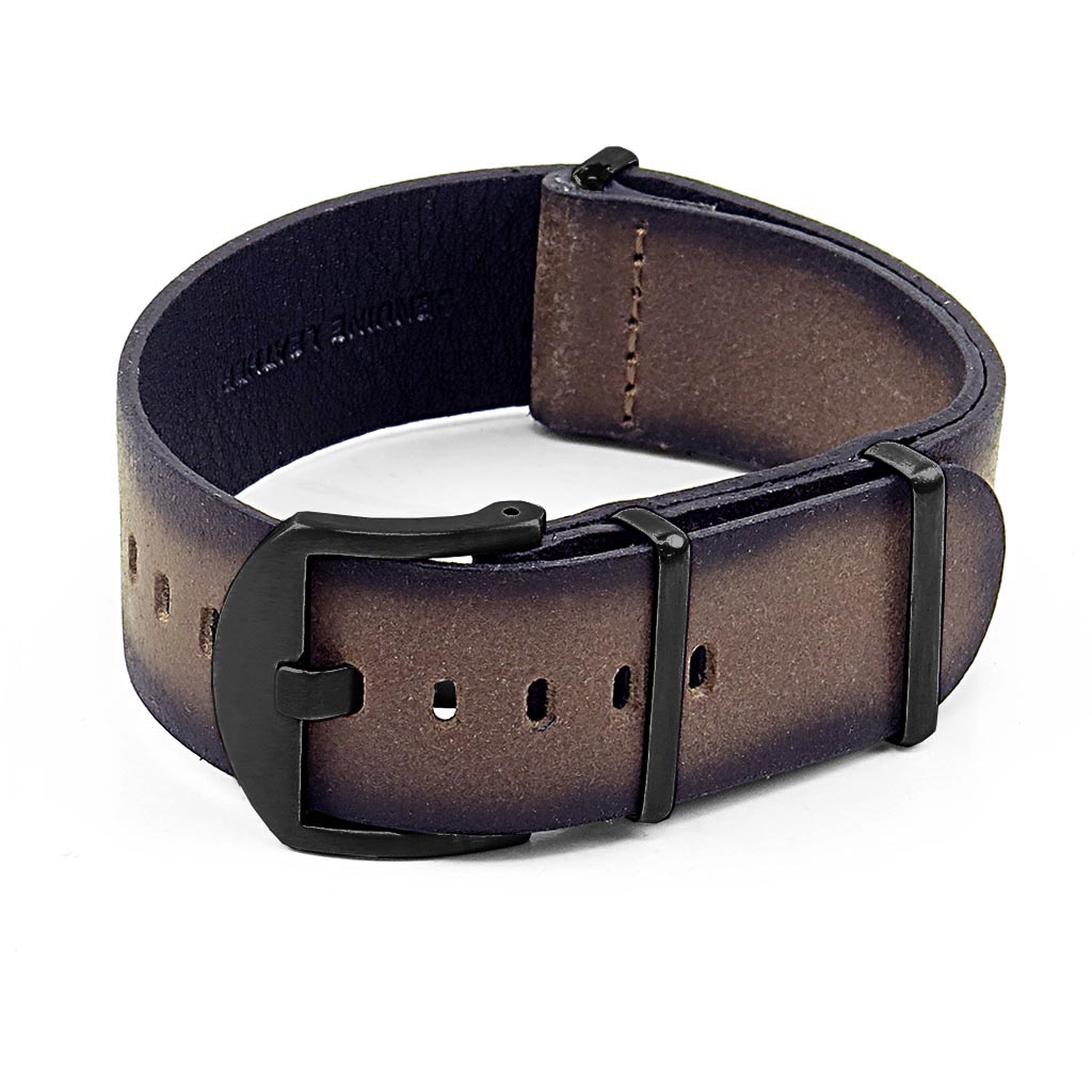 DASSARI Slater Distressed Leather NATO Strap w/ Matte Black Hardware