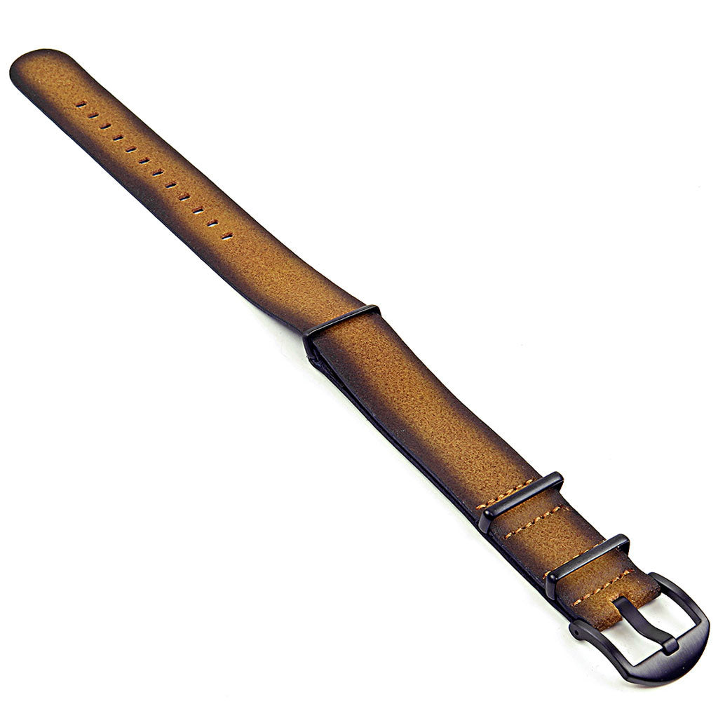 DASSARI Slater Distressed Leather NATO Strap w/ Matte Black Hardware