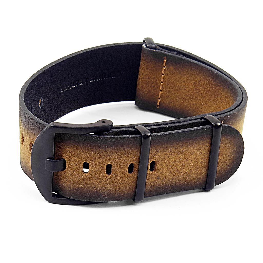 DASSARI Slater Distressed Leather NATO Strap w/ Matte Black Hardware