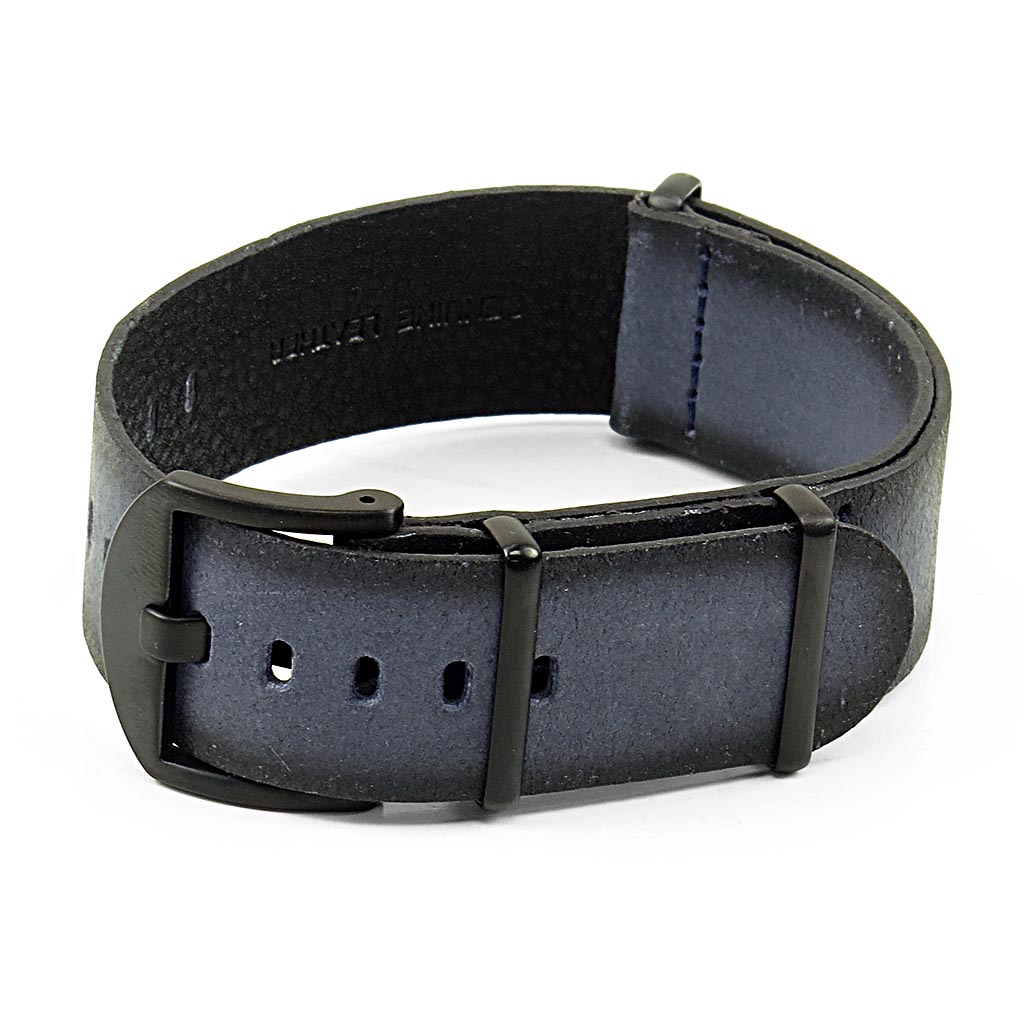 DASSARI Slater Distressed Leather NATO Strap w/ Matte Black Hardware