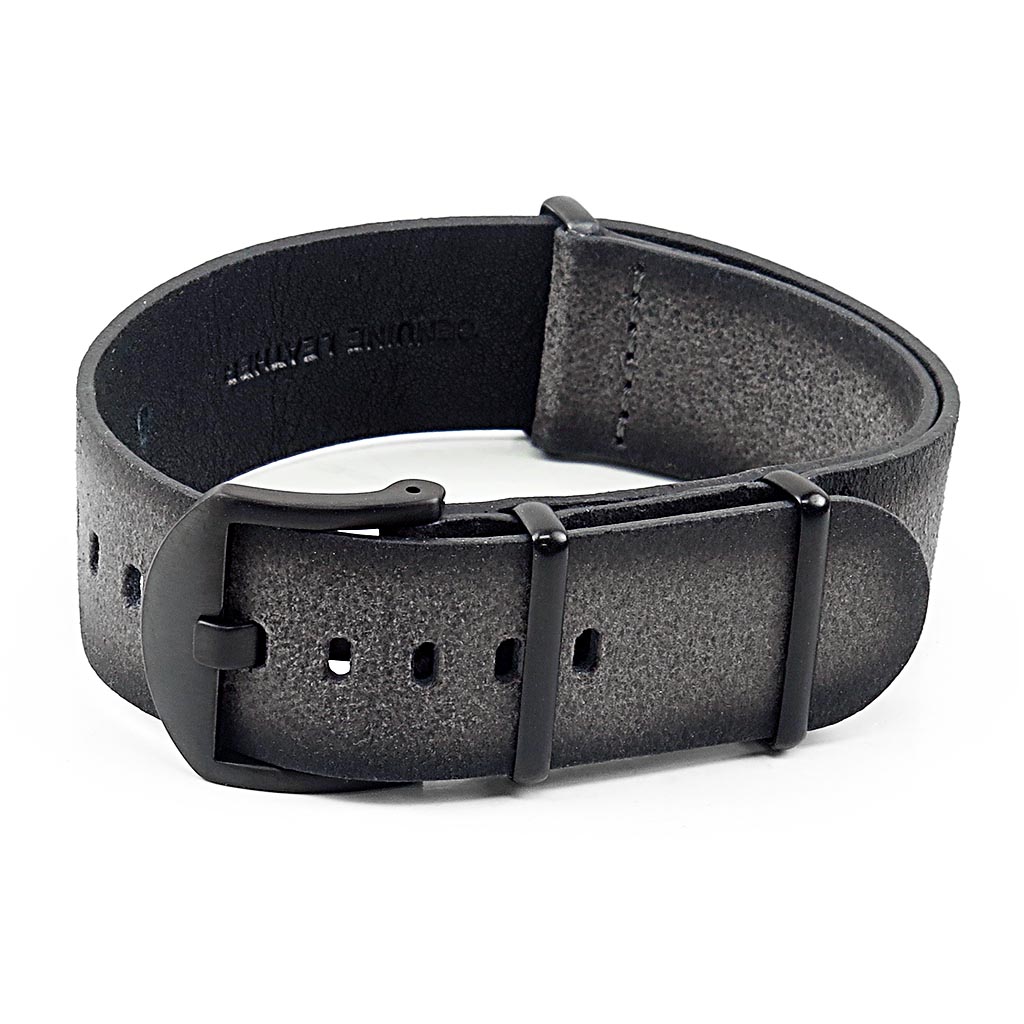 DASSARI Slater Distressed Leather NATO Strap w/ Matte Black Hardware