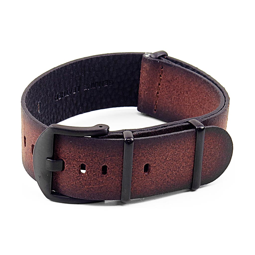 DASSARI Slater Distressed Leather NATO Strap w/ Matte Black Hardware