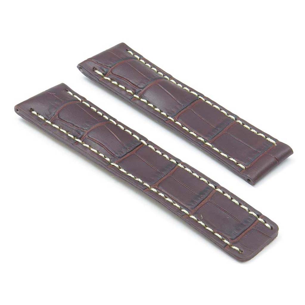 DASSARI Vintage Padded Crocodile Embossed Leather Strap for Deployment Clasp