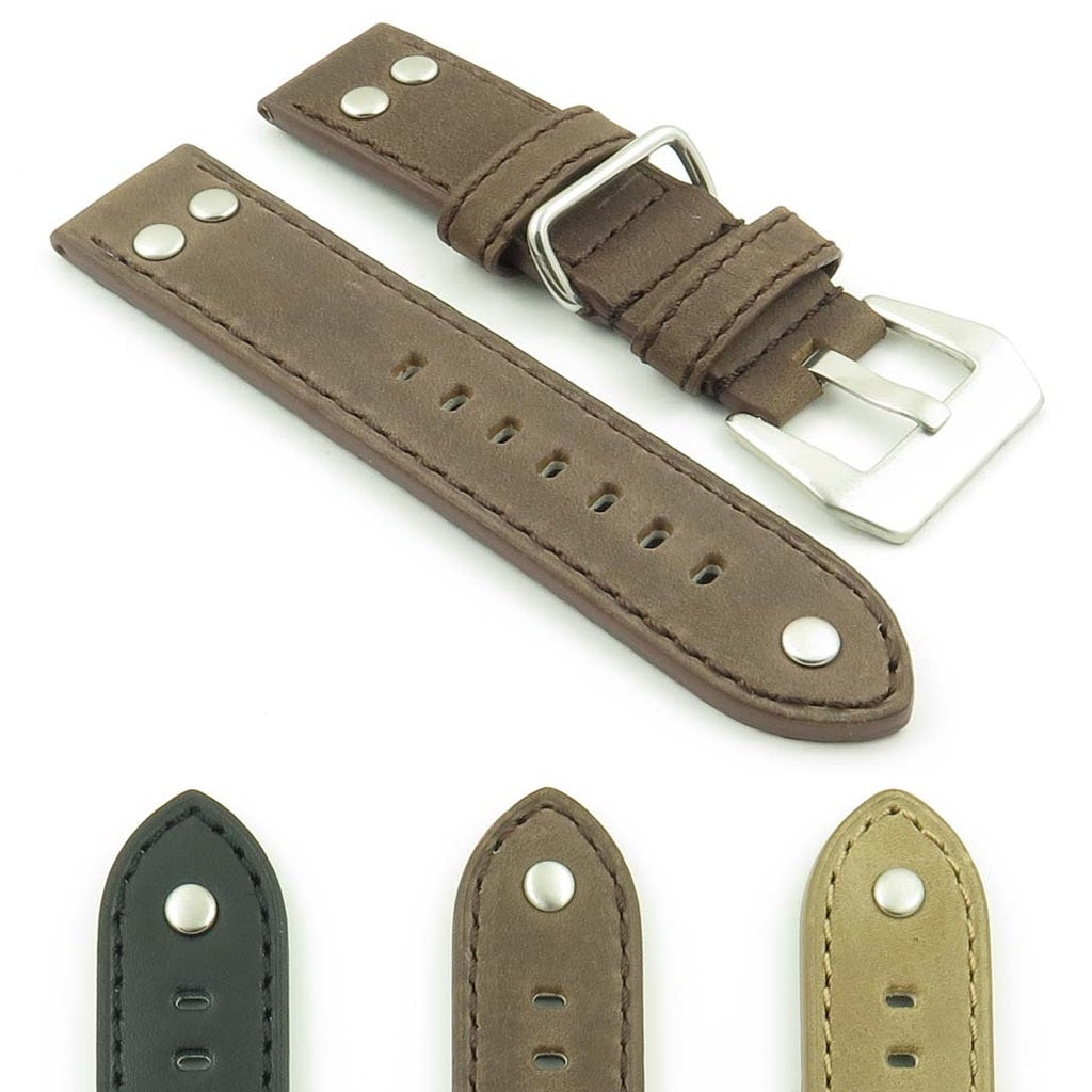 DASSARI Liberty Leather Strap w/ Metal Keeper & Rivets for Garmin Venu