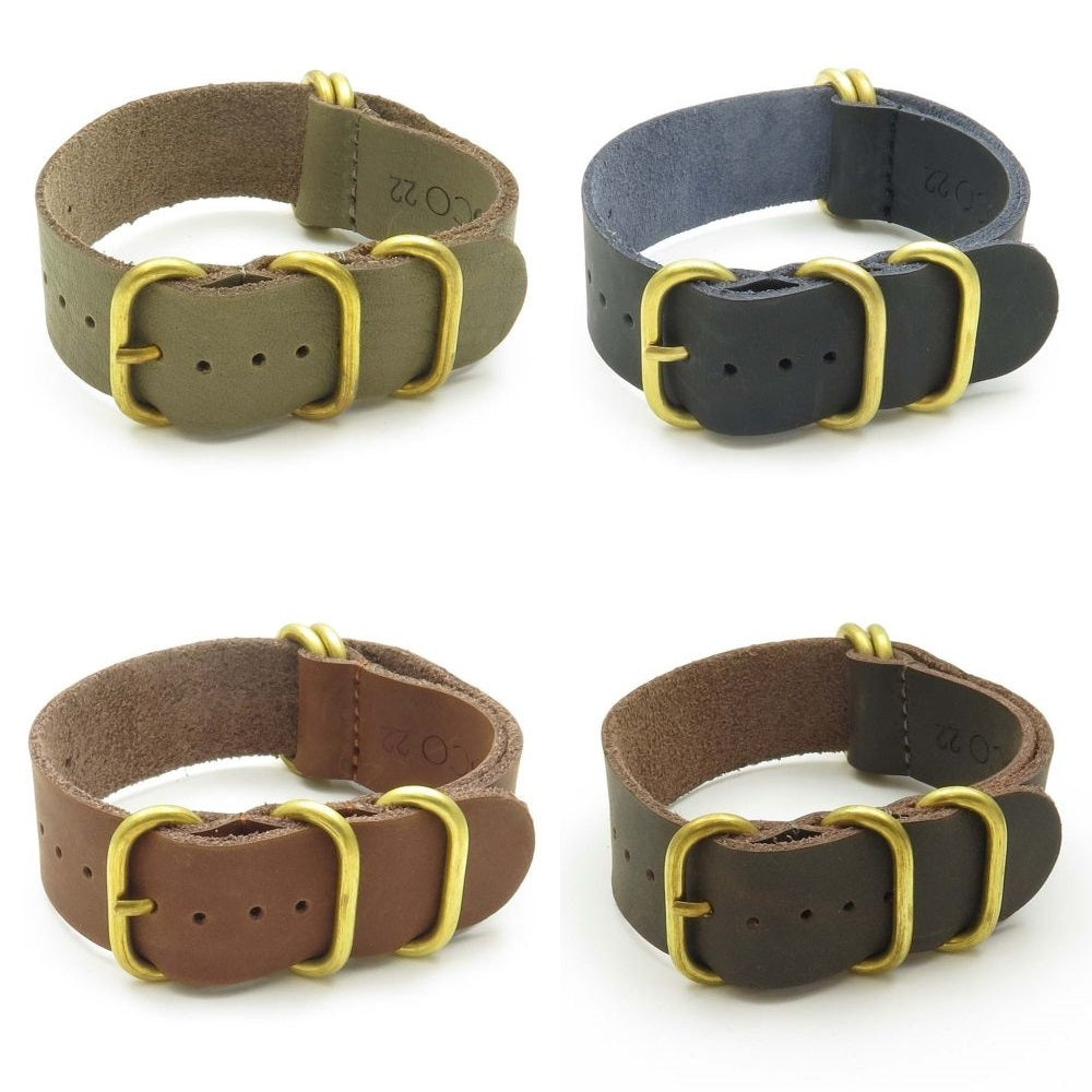 Leather NATO Strap with 5 Bronze Rings
