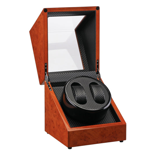 Burl Wood & Carbon Fiber Watch Winder for 2 Watches