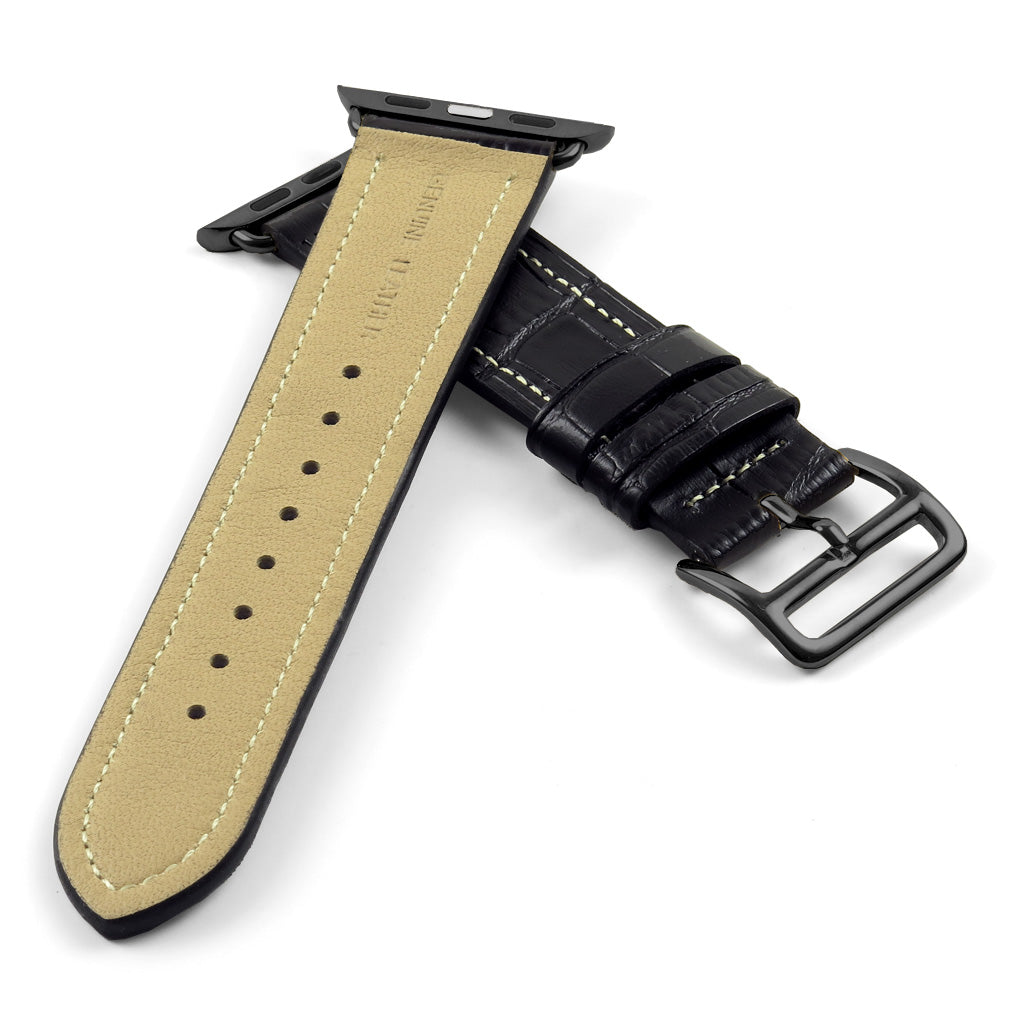DASSARI Croc Embossed Leather Strap w/ Black Buckle for Apple Watch
