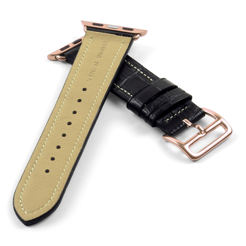 DASSARI Croc Embossed Leather Strap w/ Rose Gold Buckle for Apple Watch