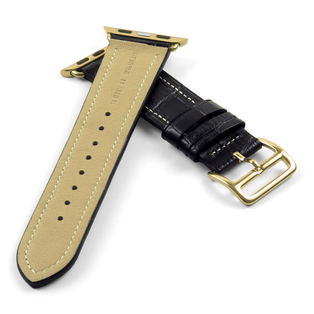 DASSARI Croc Embossed Leather Strap w/ Yellow Gold Buckle for Apple Watch