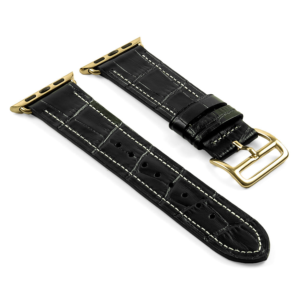 DASSARI Croc Embossed Leather Strap w/ Yellow Gold Buckle for Apple Watch