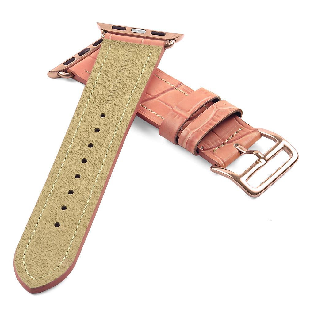 DASSARI Croc Embossed Leather Strap w/ Rose Gold Buckle for Apple Watch