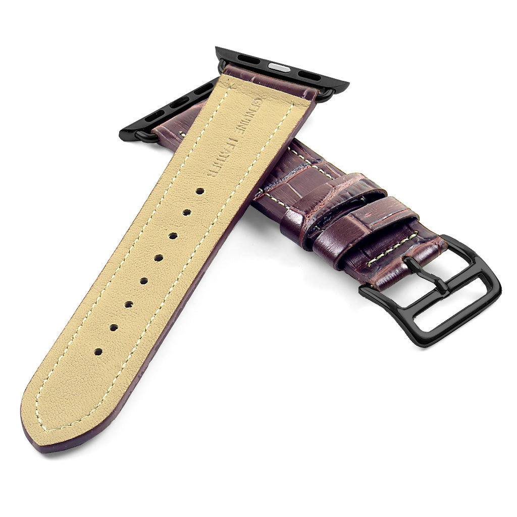 DASSARI Croc Embossed Leather Strap w/ Black Buckle for Apple Watch