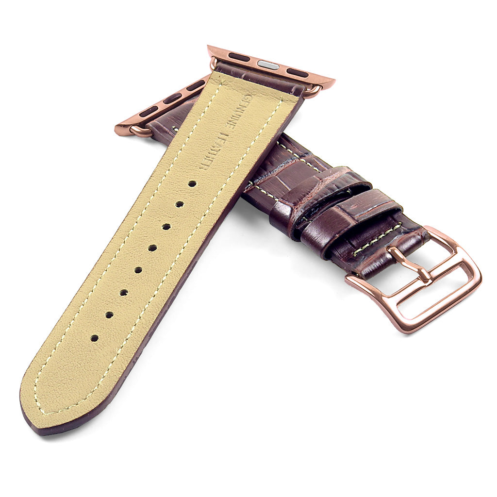 DASSARI Croc Embossed Leather Strap w/ Rose Gold Buckle for Apple Watch