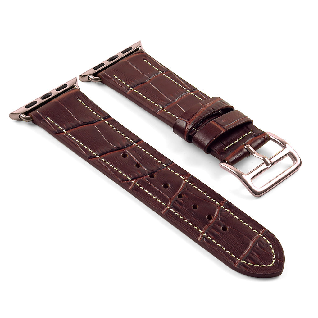 DASSARI Croc Embossed Leather Strap w/ Rose Gold Buckle for Apple Watch