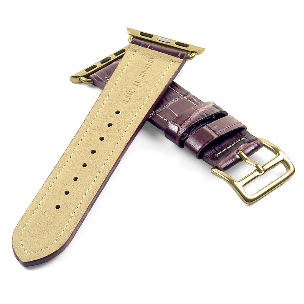DASSARI Croc Embossed Leather Strap w/ Yellow Gold Buckle for Apple Watch