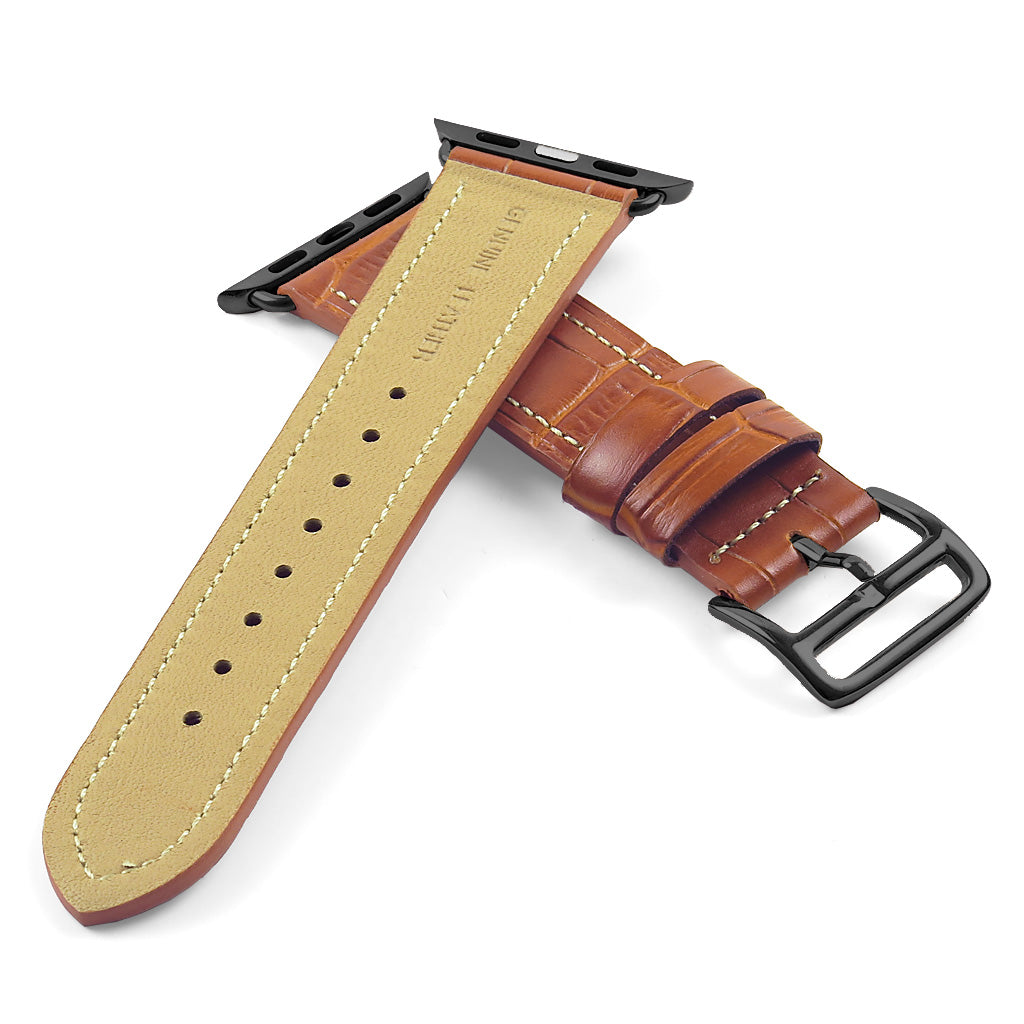 DASSARI Croc Embossed Leather Strap w/ Black Buckle for Apple Watch