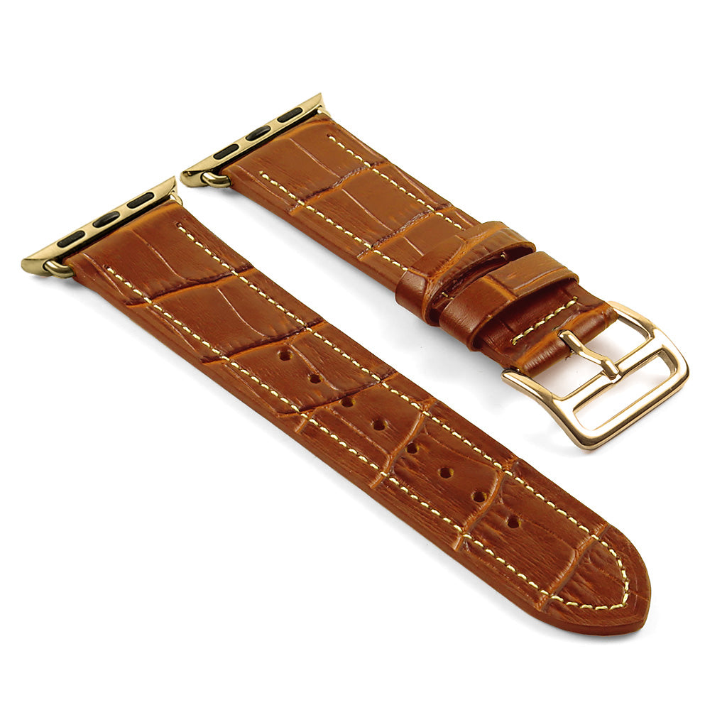 DASSARI Croc Embossed Leather Strap w/ Yellow Gold Buckle for Apple Watch