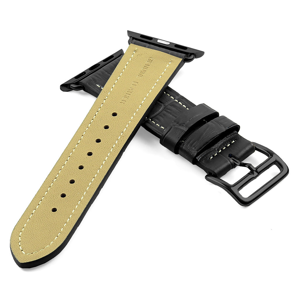 DASSARI Croc Embossed Leather Strap w/ Black Buckle for Apple Watch