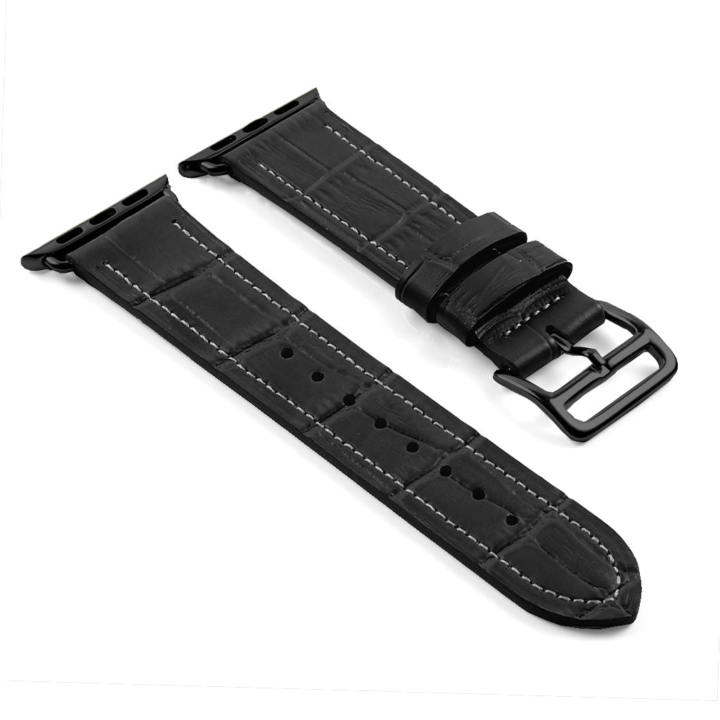 DASSARI Croc Embossed Leather Strap w/ Black Buckle for Apple Watch
