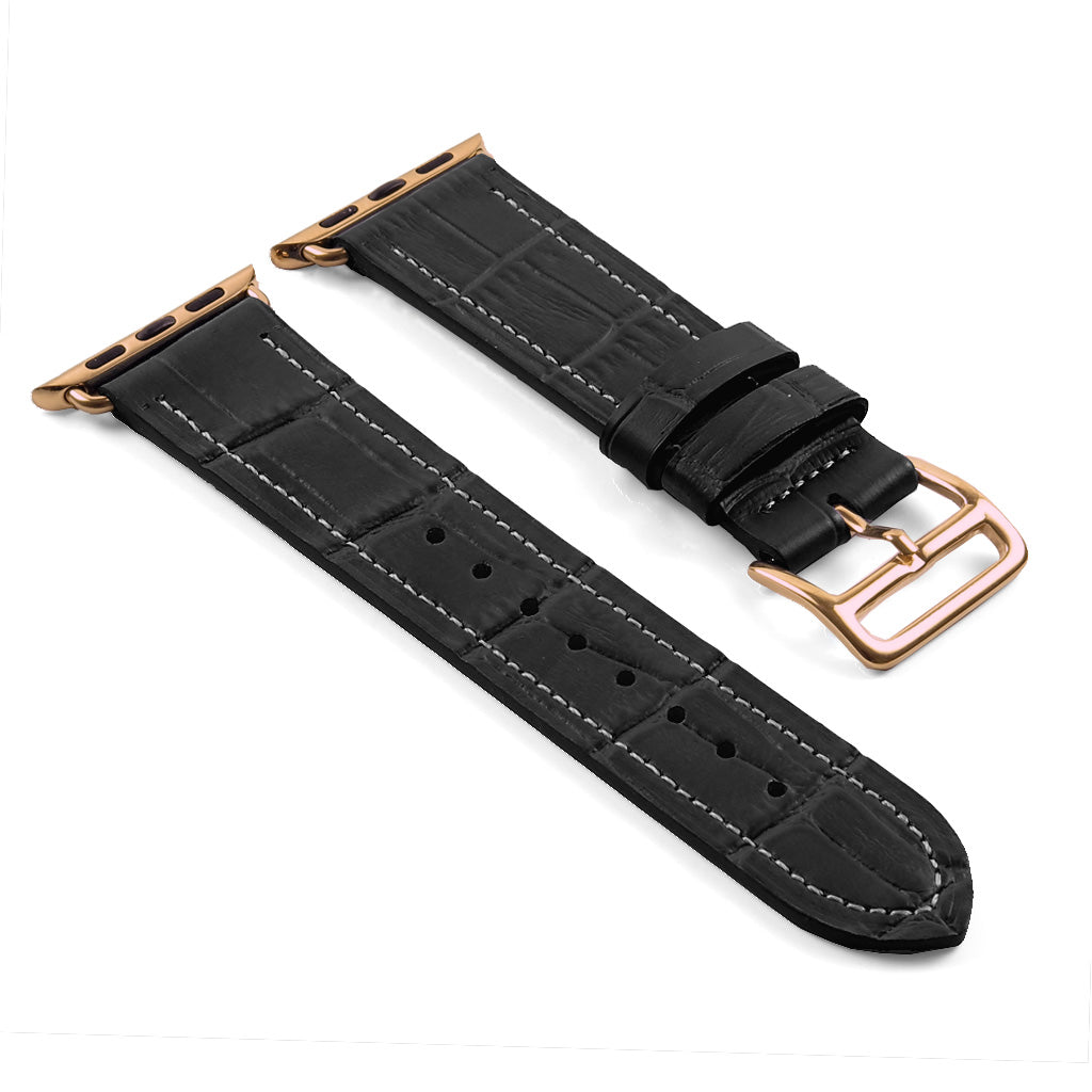 DASSARI Croc Embossed Leather Strap w/ Rose Gold Buckle for Apple Watch