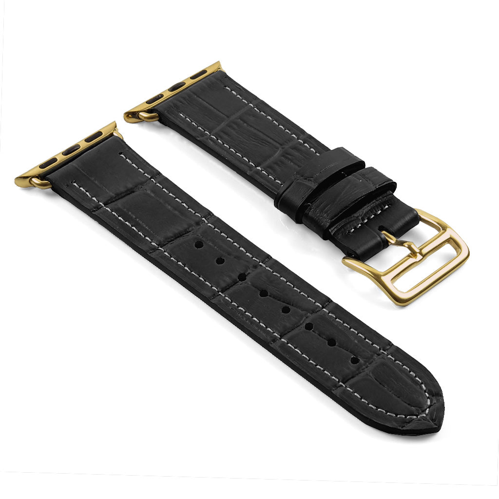 DASSARI Croc Embossed Leather Strap w/ Yellow Gold Buckle for Apple Watch
