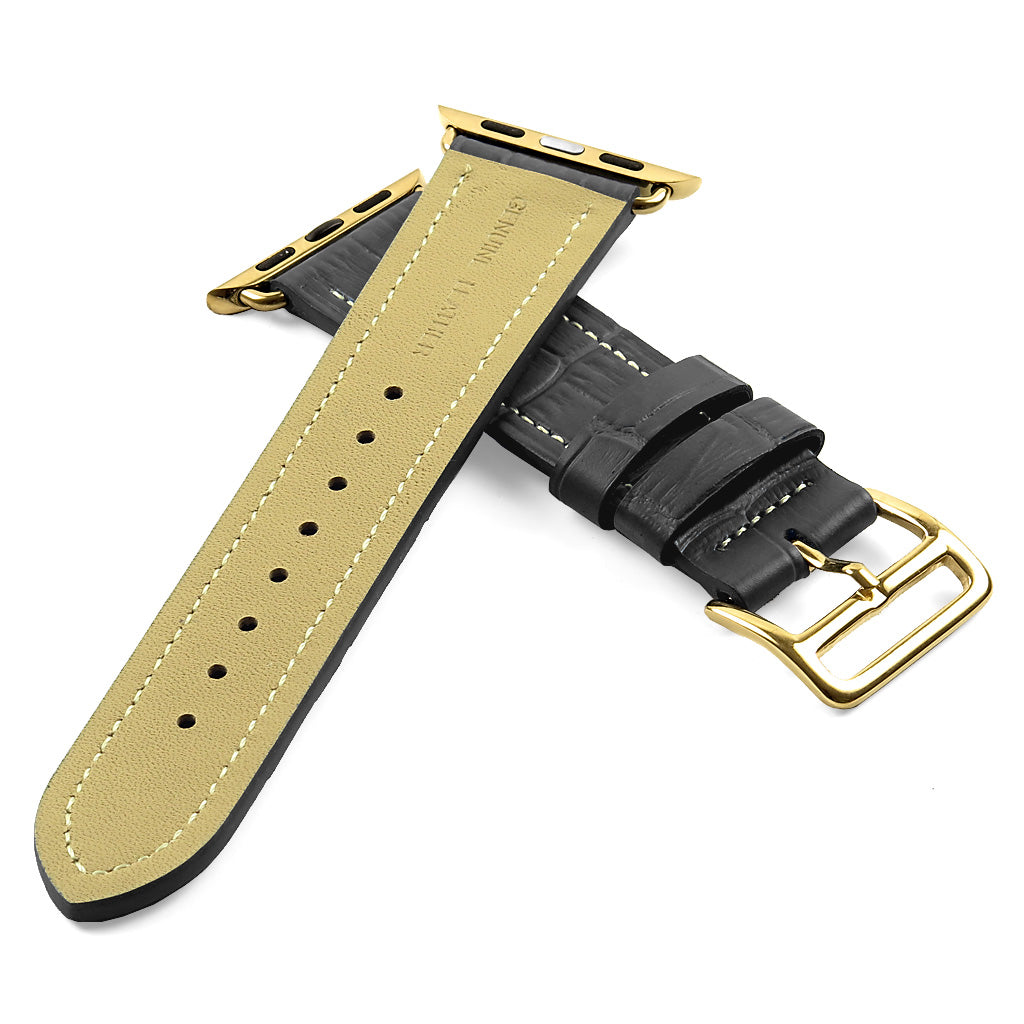 DASSARI Croc Embossed Leather Strap w/ Yellow Gold Buckle for Apple Watch