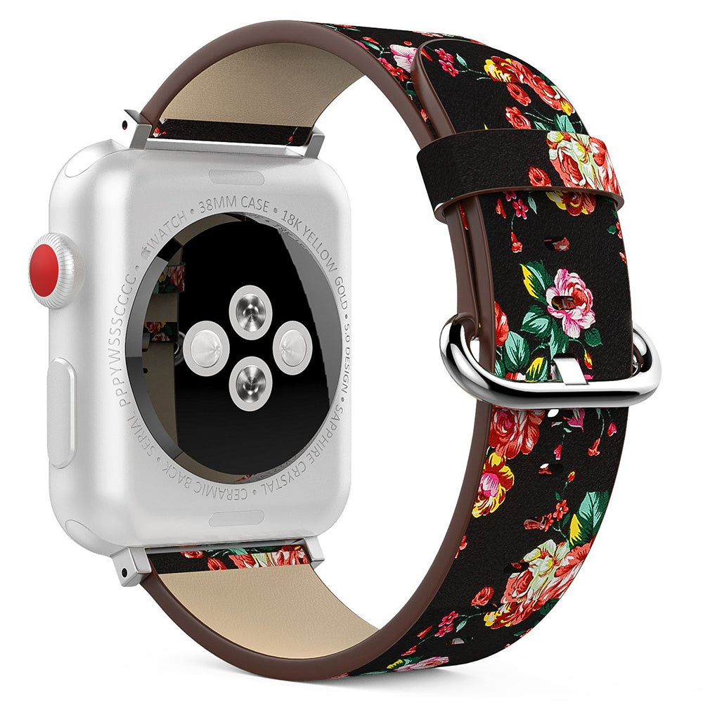 Leather Peonies Pattern Band for Apple Watch
