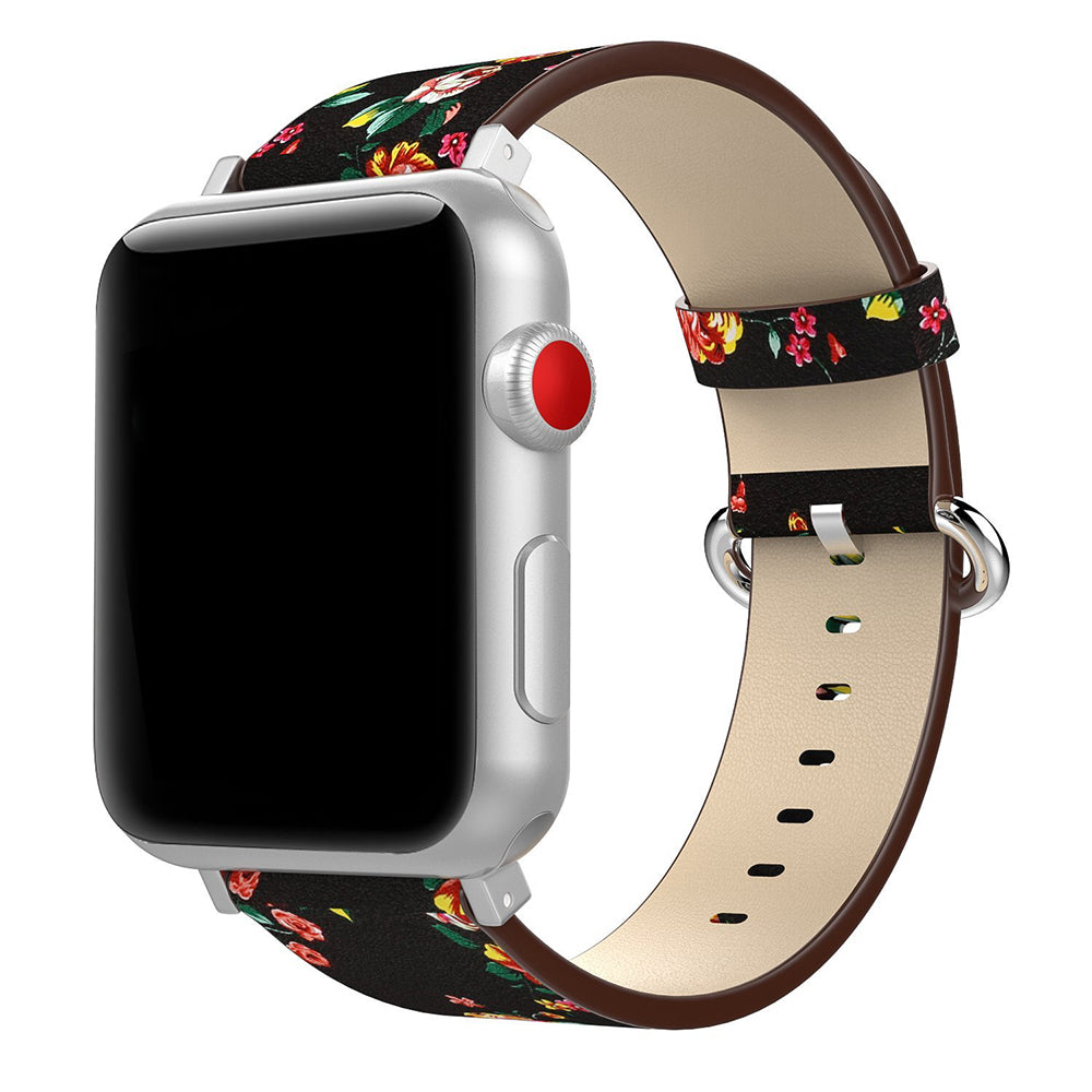 Leather Peonies Pattern Band for Apple Watch