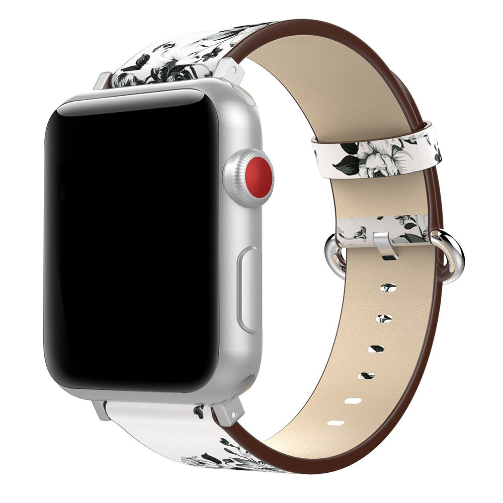 Leather Peonies Pattern Band for Apple Watch