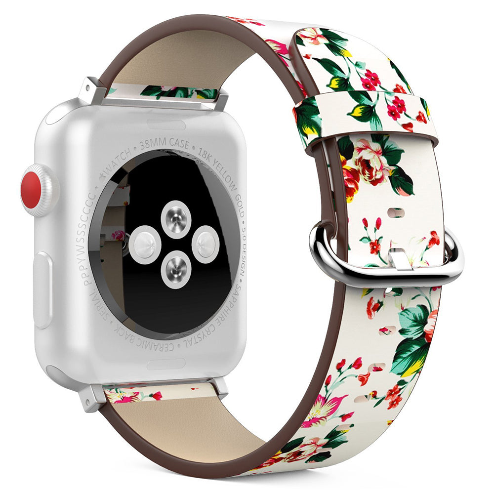 Leather Peonies Pattern Band for Apple Watch