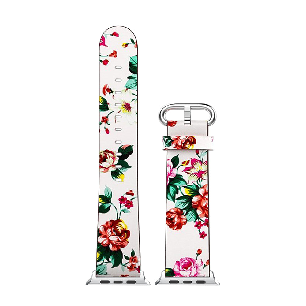 Leather Peonies Pattern Band for Apple Watch