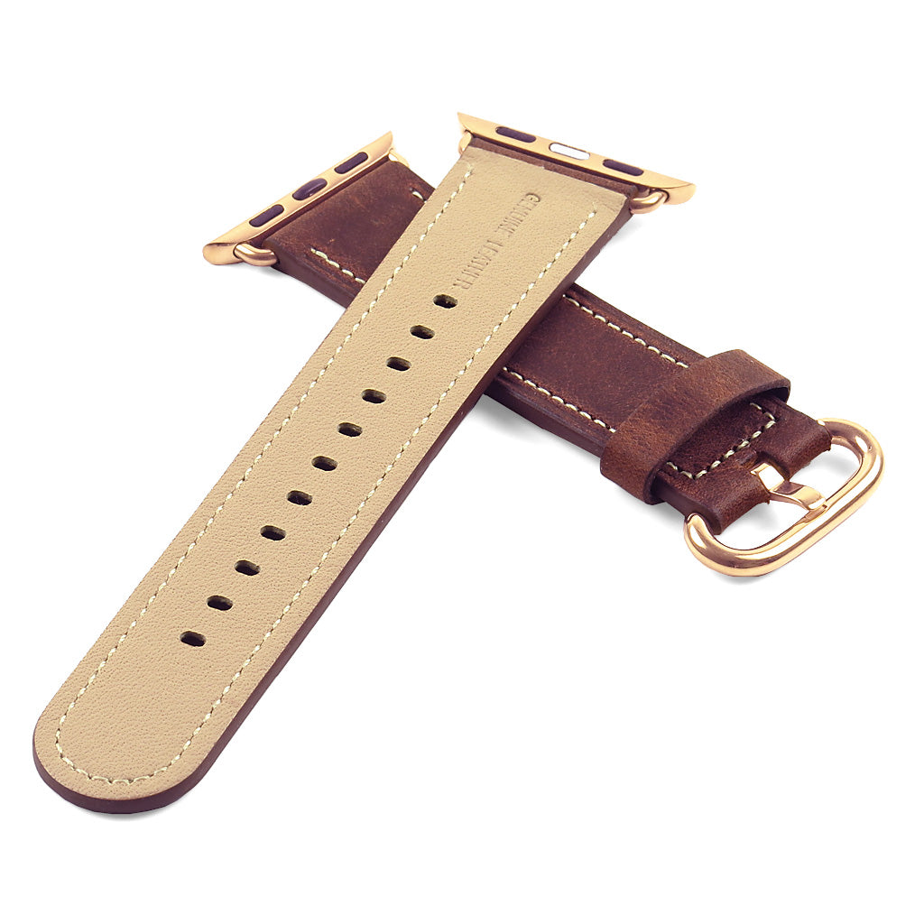 DASSARI Distressed Leather Strap for Apple Watch w/ Yellow Gold Buckle