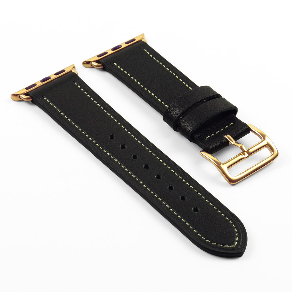 DASSARI Smooth Leather Strap for Apple Watch w/ Yellow Gold Buckle