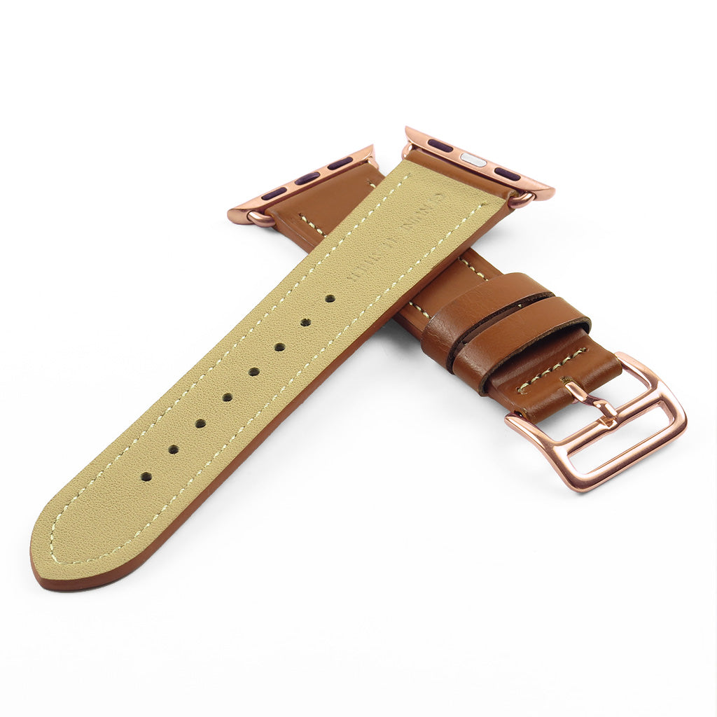 DASSARI Smooth Leather Strap for Apple Watch w/ Rose Gold Buckle